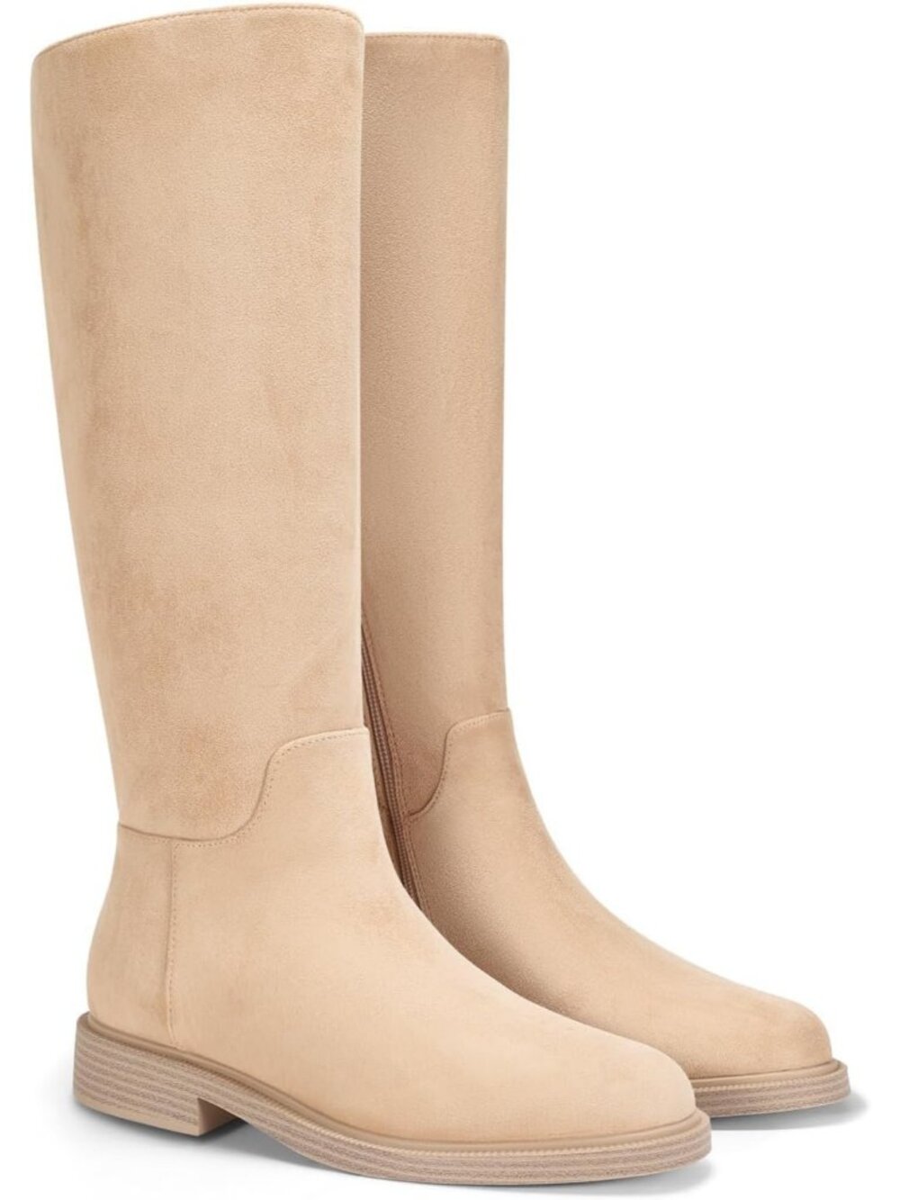 Women's Nude Suede Closed Round Toe Side Zipper Chunky Low Heel Casual Boots